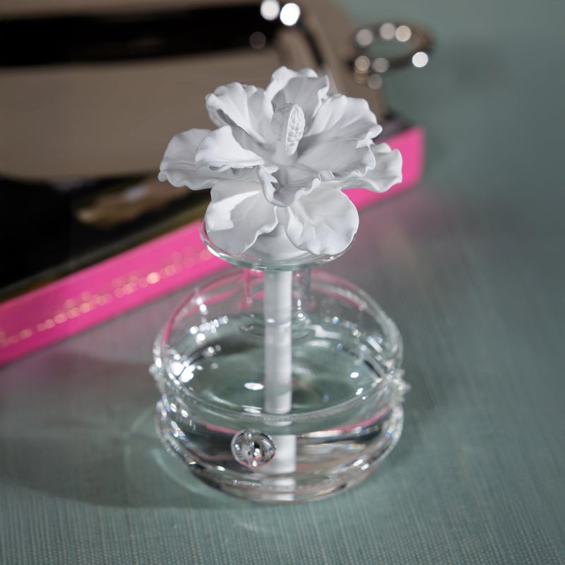 Zodax Grand Casablanca Porcelain Oil Diffuser - Home Fragrance Oil Diffuser Ideal for Living Room, Bathroom, Office - Flower Design - Gift Box Packaging Included - White Hibiscus - 6.76 Oz. - Image 3